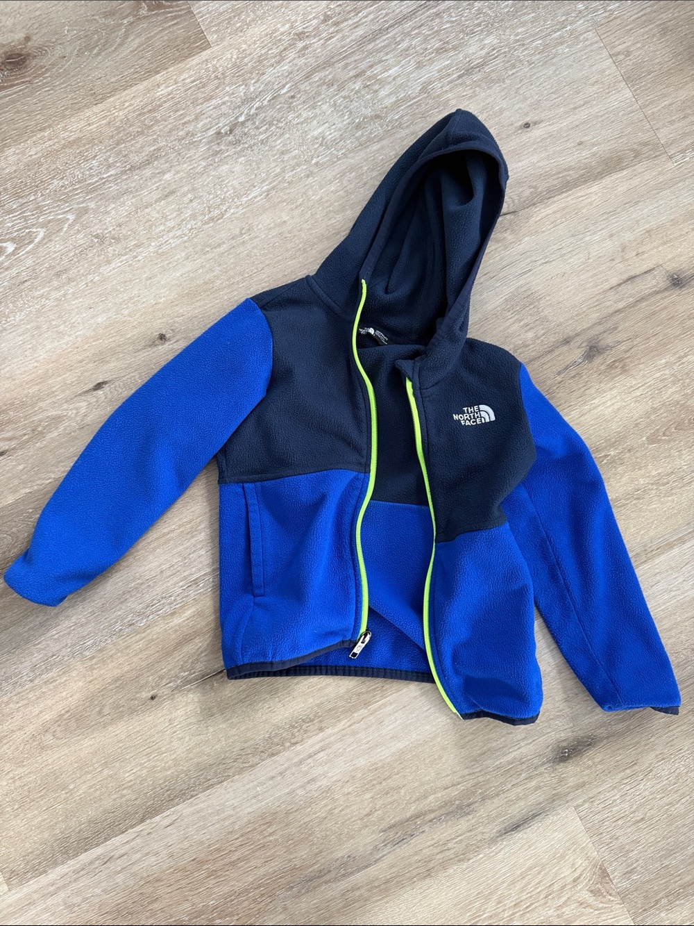 The North Face Kids Royal Blue & Navy Fleece Hoodie with Neon Zip